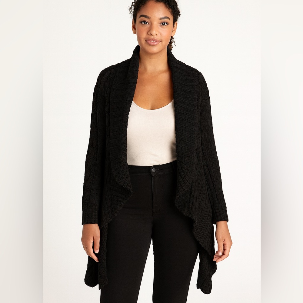 Mason Cashmere Wool Silk Open Front Knit Shawl Waterfall Cardigan Sz P